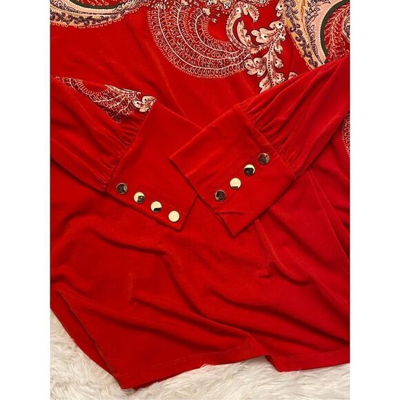 🎉Host Pick🎉JM Collection SZ XXL Woman’s Beautiful Red Paisley Blouse - Picture 7 of 10
